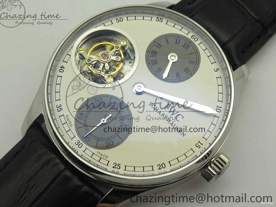 MIROTIME 0331 Upgraded Portuguese Flying Tourbillon SS White Dial 2 Sub Dials on Black Leather Strap 7161